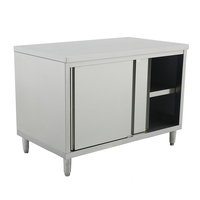 Mesa de Trabajo Comercial de Acero Inoxidable Desmontable con Puertas Correderas, Banco de Almacenamiento Plegable para Restaurante