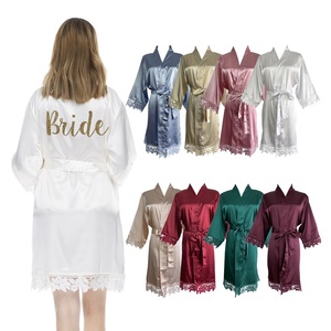 Vestaglia Sexy in Raso e Pizzo per Donna, Camicia <span class=keywords><strong>da</strong></span> Notte, Accappatoio con Bordo in Pizzo, <span class=keywords><strong>Taglie</strong></span> <span class=keywords><strong>Forti</strong></span>, Lussuoso Vestaglia in Seta, Abito <span class=keywords><strong>da</strong></span> Sposa per Damigelle - Product Image 4