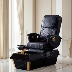 ラグジュアリー ビューティー ヘアサロン用家具 PUレザー マニキュアチェア 電動マッサージ パイプレス ペディキュアチェア ブラック マッサージテーブル モダン - Product Image 1