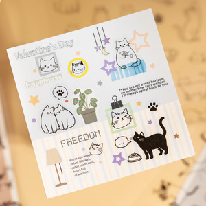 2 hojas por paquete, Serie Line Art Kittens, Lindas pegatinas impermeables de gatos para decoración de diarios, manualidades y calcomanías para carcasas de teléfono - Product Image 4