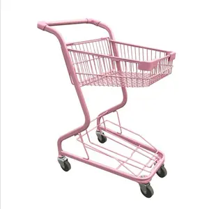 制造商热卖粉红色金属2层购物车，带塑料篮用于超市和商店