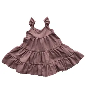 Alta qualidade fábrica OEM design verão Toddler Baby Girl Sem Mangas Ruffles Dress Kids Knit Cotton Dresses Vestuário