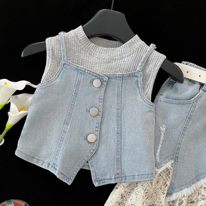 Nuovo Set Gonna in Denim Stile Coreano per Ragazze 2026, Completo Estivo alla Moda in Tre Pezzi - Product Image 4