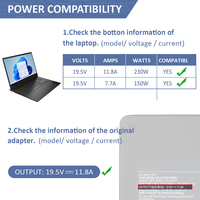 Chargeur pour ordinateur portable 230W 19.5V 11.8A 7.4x5.0mm Connecteur DC Adaptateur d'alimentation de remplacement pour ordinateurs portables de jeu HP Omen ZBook