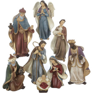 Figurita <span class=keywords><strong>de</strong></span> resina <span class=keywords><strong>de</strong></span> Natividad, juego <span class=keywords><strong>de</strong></span> 8,Holy Family, los tres hombres sabios, un pastor que sostiene un cordero y un ángel - Product Image 1