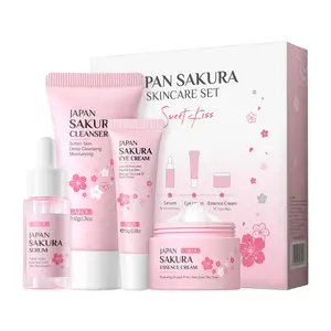 Juego de cuidado de la piel de flor de cerezo natural Hidratante y blanqueador Crema blanqueadora combinada de 4 piezas Laikou Japan Sakura Products