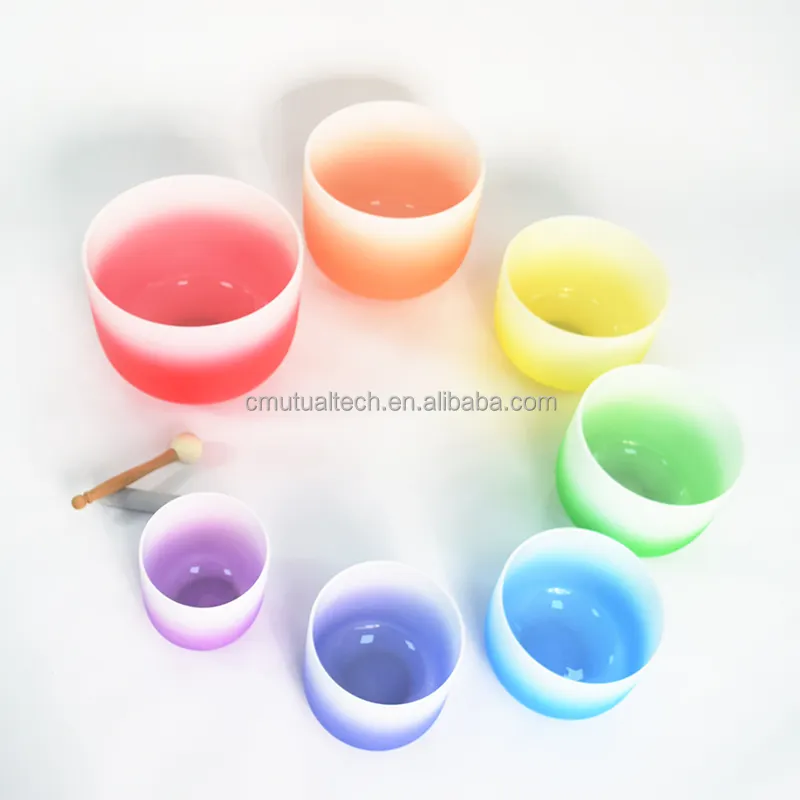 Q're gradiente rampa color Set 7PCs Crystal Singing Bowls cuenco de cuarzo chakra sintonizado Singing Bowl mazos libres O-rings