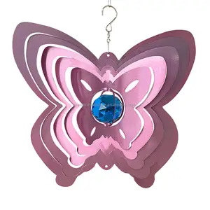 Großhandel Edelstahl Wind Spinner Großhandel Zier Feng Shui Garten-Schmetterling mit Blick Ball