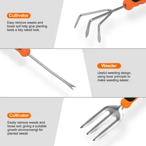 Ensemble d'outils de jardinage robustes en acier inoxydable avec poignée en caoutchouc antidérapante outils à main d'extérieur ensemble d'outils de jardinage