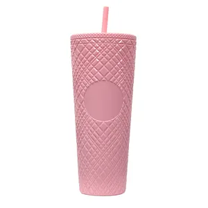 Promotional Gift Item 24oz Biodegradable Pink Milk Tea Coffee Studded Tumbler Cup