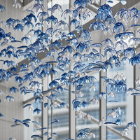 Lustre en verre bleu à fleurs de luxe ANNO, personnalisable, lustre moderne