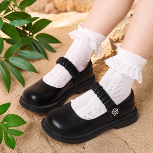 Zapatos de Vestir de Cuero de Alta Calidad para Niñas, Diseño Plano con Flores Estilo Mary Jane, para Fiestas, Verano e Invierno - Product Image 1