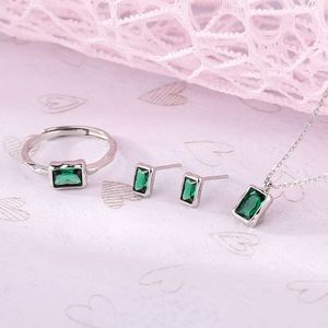 <b>Emerald</b> Cut Crystal <b>Jewelry</b> <b>Set</b> Gold Plated Minimalist Necklace Earrings Ring Women's Everyday Wear Geometric Bezel Setting - Product Image 2