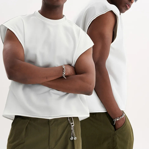 Débardeur de sport et fitness personnalisé à bords bruts, sans manches, coupe oversize, style streetwear, court et carré, en molleton bouclette pour <span class=keywords><strong>homme</strong></span> - Product Image 2