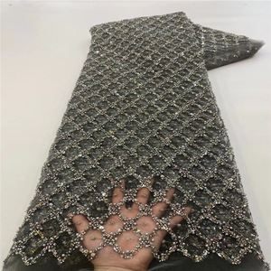 幅145 cmポリエステルメタリックパール刺繍メッシュ生地ビーズスパンコールチュールフレンチレース生地ドレス女性スカート - Product Image 3
