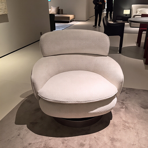 Fauteuil de salon pivotant et à bascule en tissu lin blanc, style Teddy, haut de gamme et moderne - Product Image 1