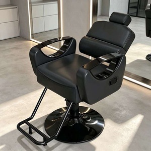 Nouveau fauteuil de barbier inclinable noir avec structure en acier inoxydable et siège en cuir pour usage scolaire et commercial - Product Image 1