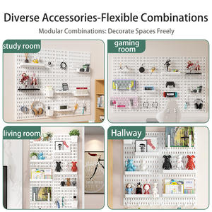 ชั้นวางของ pegboard: ชั้นวางจอแสดงผลติดผนังแบบไม่ต้องเจาะสำหรับอุปกรณ์จัดระเบียบสำหรับโต๊ะอ่านหนังสือพาร์ทิชันห้องพักหอพัก - Product Image 6