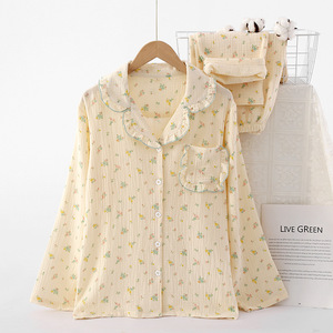 <span class=keywords><strong>Pigiama</strong></span> Estivo in Cotone Crepe per Donne, Set con Motivo a <span class=keywords><strong>Cuori</strong></span> e Colletto, Comodo Completo in Garza di Cotone per Casa - Product Image 4