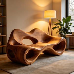 Divanetto a due posti <span class=keywords><strong>in</strong></span> <span class=keywords><strong>legno</strong></span> massello scultoreo, artigianale e biologico, curvo e artistico, <span class=keywords><strong>in</strong></span> stile contemporaneo, per soggiorno, mobile di design. - Product Image 1