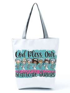 Sac fourre-tout tendance personnalisé avec dessin animé dentiste infirmière, sac à bandoulière écologique réutilisable, sac de courses pour femmes, sacs à main décontractés portables - Product Image 2