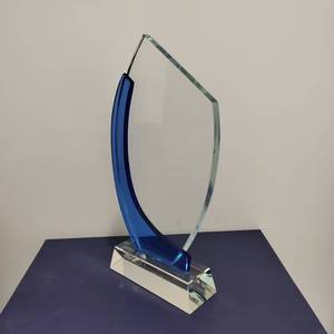 Pujiang Factory Wholesale Business Credit Glass Crystal Glass Plaque Award Crystal Trophy Personalized Blue Crystal Plaque