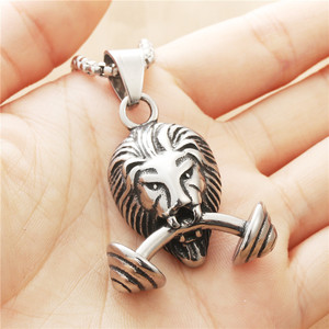 Lion <b>Dumbbell</b> Pendant Stainless Steel Men's Necklace Retro Punk Style Animal Shape Fashion Jewelry 190110 - Product Image 3