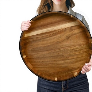 Plateau de service rond classique en bambou écologique, grand format, à un seul niveau, multifonctionnel, pour le salon et la cuisine - Product Image 1