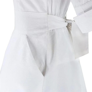 Uniforme de Hospital chino bata de laboratorio médico Scrubs chaqueta de mujer uniforme de enfermera tela de sarga 60% poliéster 35% algodón 5% - Product Image 3