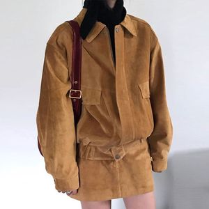 ヴィンテージ女性の春秋布セットジャケットスカート付きカジュアルツーピースセットコーデュロイプラスサイズ織りクロージャクールジャケット - Product Image 3
