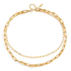 Collier à chaînes géométriques superposées en acier inoxydable plaqué or 18 carats, double rang, bijou de clavicule, pièce de mode tendance - Product Image 5