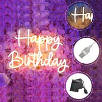 Enseigne murale néon Happy Birthday Boîtier de batterie à intensité variable Luminosité réglable Lumière néon blanche pour anniversaire