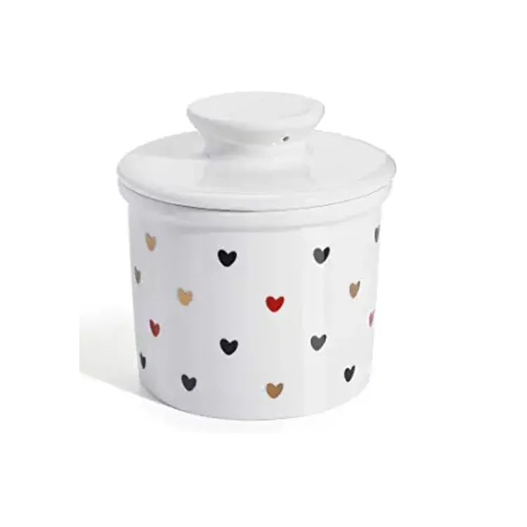 heart shape Custom plain white ceramic porcelain butter dish with lid