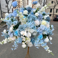 Décorations de luxe pour mariage et baby shower bleu rose pour garçon, centres de table floraux artificiels blancs et bleu royal poussiéreux