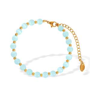 Multi Color Cat's Eye Beaded <b>Titanium</b> Steel Necklace Light Luxury Elegant Clavicle <b>Chain</b> Jewelry Unisex Fashion Set - Product Image 5