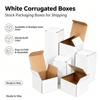 En stock, boîte en carton ondulé rectangulaire 3 plis, petite boîte blanche générale pour l'emballage de verres et de matériel