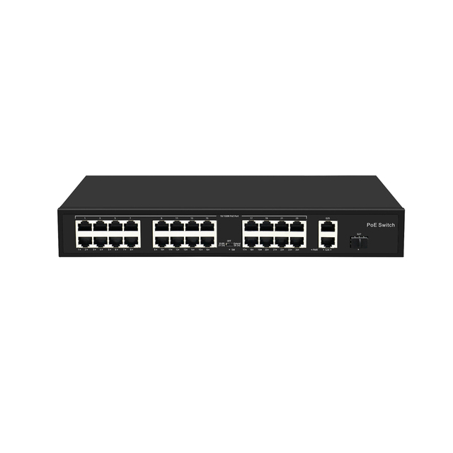 High Quality OEM 250m 16 / 24 Ports Intelligent PoE Switch 2 Gigabit Ethernet Uplink Port 1 1000 Total Power 300W IP Camera