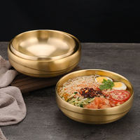 Bol mélangeur en acier inoxydable style coréen, bol de service en métal doré, plat à kimchi, bol à ramen pour restaurant BBQ et usage domestique