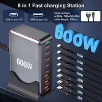 Bloc de chargeur USB C 600W 8 ports Station de charge rapide GaN Compatible avec ordinateur portable, pour iPhone 16 15, . Galaxy S24/S23