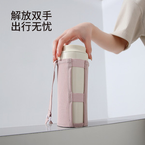 FaSoLa Water Bottle Sleeve Insulated <b>Canvas</b> <b>Cover</b> Portable For Outdoor Travel Pink Gray - Product Image 1
