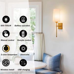 Lámpara de Pared LED Recargable, Lámpara de Pared Inalámbrica de Metal Vintage de Lujo para Interiores, Control Remoto, Pantalla de Tela, Luces Inteligentes para el Hogar - Product Image 5