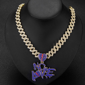 Collier cubain en forme de cœur exagéré avec un pendentif en forme de lettre <span class=keywords><strong>Nolove</strong></span> violet provenant d'Europe et d'Amérique, avec un diamant en forme de cœur - Product Image 3