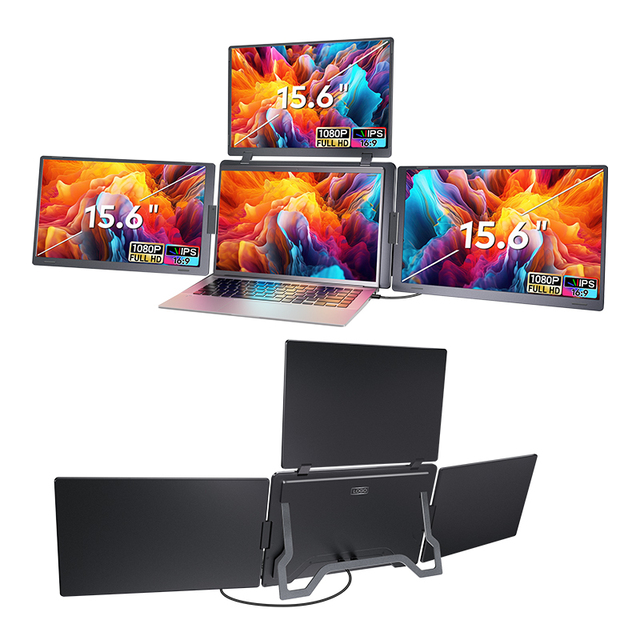 Factory Direct Portable Triple Monitor S888Pro 15.6 Inch Folding Screen with Adjustable Stand and Top Screen 180 Flip for Office