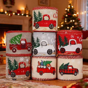 Cinta de Navidad con Alambre Impresa Personalizada de 63 mm, Lino <span class=keywords><strong>para</strong></span> Árbol de Navidad, Cintas con Borde de Alambre de 50 mm <span class=keywords><strong>para</strong></span> Decoración Navideña - Product Image 1