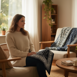 Sciarpa Triangolare Multifunzionale 135x60cm, Accessorio Indossabile Lavorato a Maglia con Motivi - Product Image 2