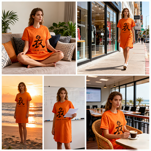 Nhà Máy Giá Bán Buôn Tùy Chỉnh Ngắn Tay Áo T-Shirt Của Phụ Nữ Áo Sơ Mi Giản Dị Ăn Mặc Crew-Neck Loose Top TEE Áo Sơ Mi Dresses Cho Phụ Nữ - Product Image 3