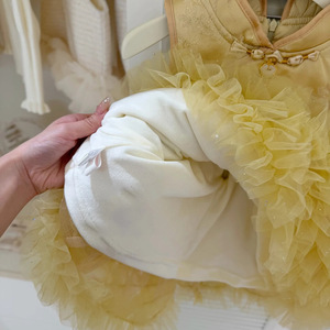 Tongxingyuan Girls Golden Yellow Chinese Style Puffy Skirt Dress New Year Occasion - Product Image 4