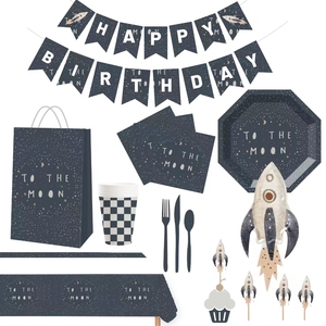 DAMAI - Juego de Platos de Papel con Forma de Cohete Personalizados para Fiestas de Cumpleaños, Tema de Astronauta, Vajilla Desechable para Niños - Product Image 1