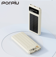 Batterie externe solaire portable PORPIU pour l'extérieur, charge rapide PD22.5W, haute qualité, 10000mAh, avec affichage LED intégré à quatre fils