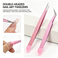 Pince à épiler multifonctionnelle double extrémité en acier inoxydable pour nail art, support de strass, bâton de pression en silicone durable pour la pose des ongles
